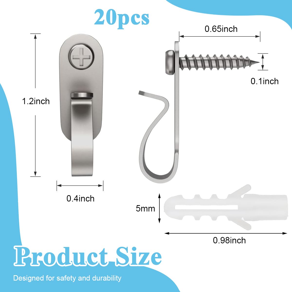 HASTHIP 20Pcs Stainless Steel Wall Hooks - Versatile String Light Hangers, Screw-in Clips for Indoor/Outdoor Decors, Fairy Lights, Cable Organizer, Outdoor Screw Hooks for Christmas Party HASTHIP 20Pcs Stainless Steel Wall Hooks - Versatile String Light Hangers, Screw-in Clips for Indoor/Outdoor Decors, Fairy Lights, Cable Organizer, Outdoor Screw Hooks for Christmas Party